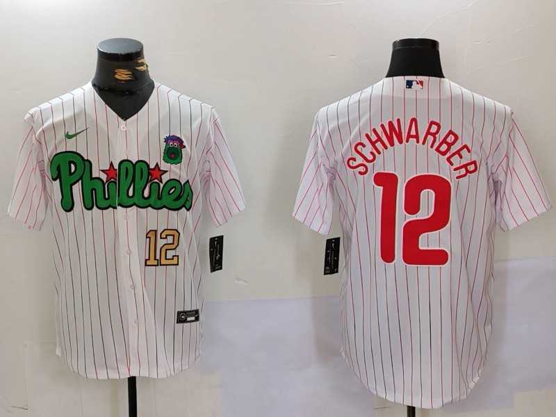Mens Philadelphia Phillies #12 Kyle Schwarber White Green Cool Base Stitched Jerseys->philadelphia phillies->MLB Jersey